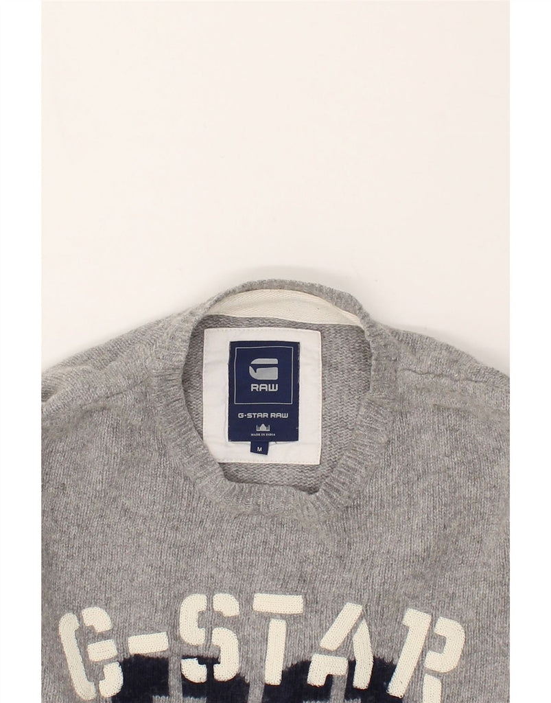 G-STAR Mens Graphic Crew Neck Jumper Sweater Medium Grey Wool | Vintage G-Star | Thrift | Second-Hand G-Star | Used Clothing | Messina Hembry 