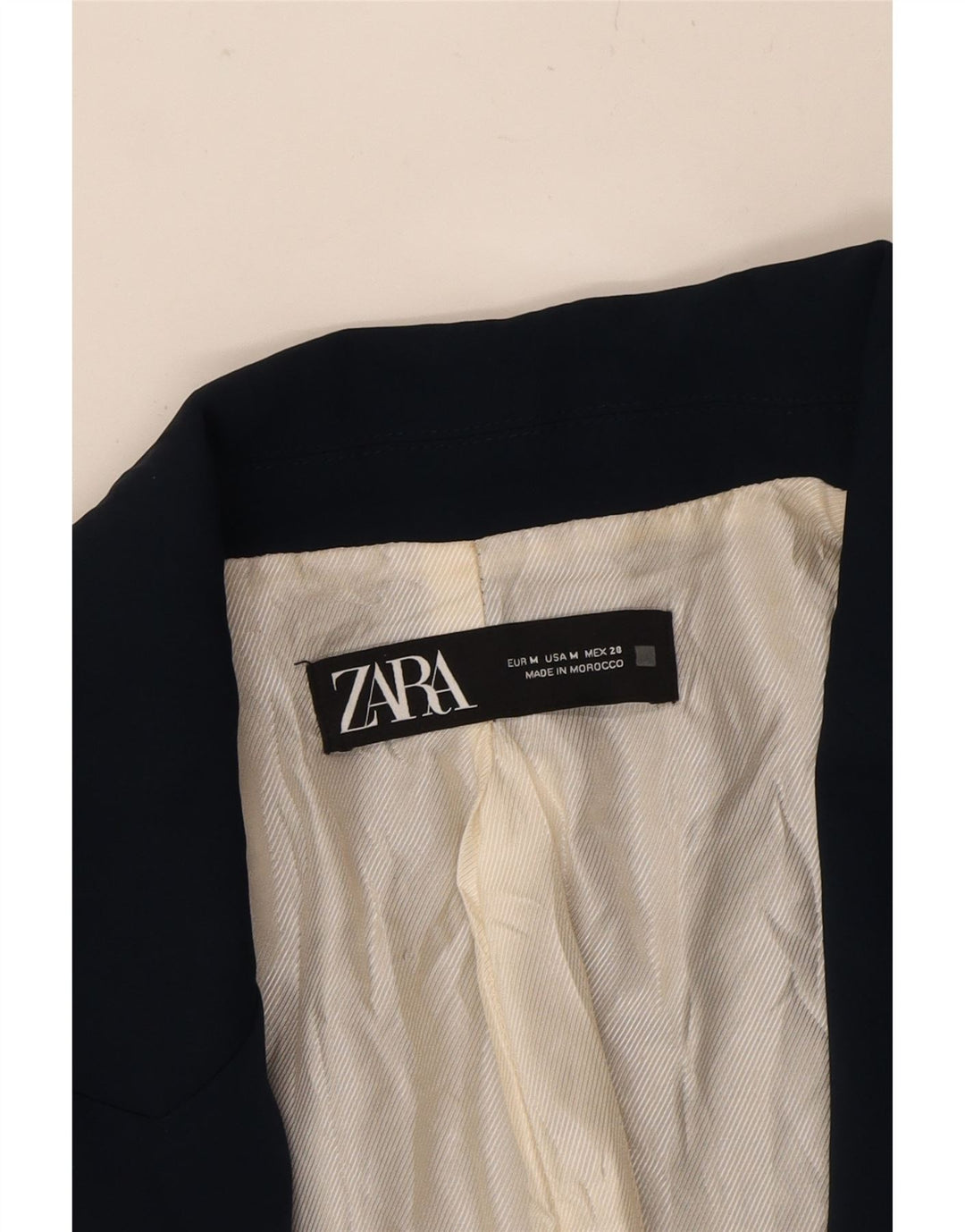 ZARA Womens 3/4 Sleeve Blazer Jacket UK 14 Medium Navy Blue Polyester Vintage Zara and Second-Hand Zara from Messina Hembry 