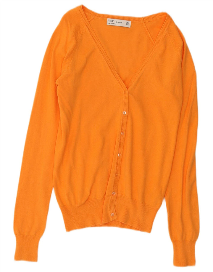 Zara Womens Cardigan Sweater UK 10 Small Orange Cotton