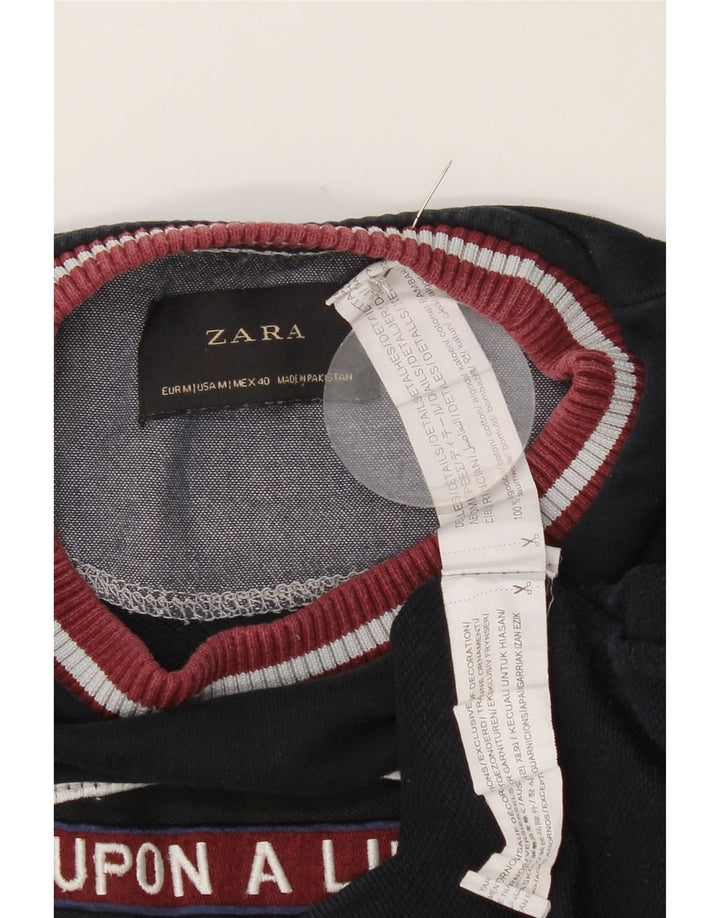 Zara Mens Graphic Sweatshirt Jumper Medium Navy Blue Cotton