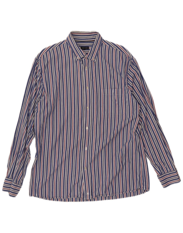 JAEGER Mens Shirt Large Blue Pinstripe Cotton