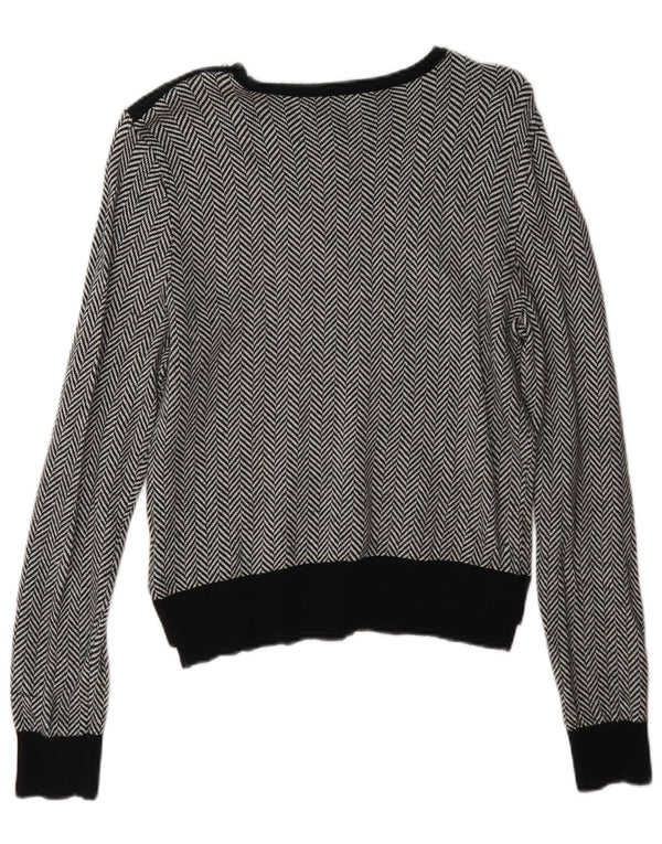 Ralph Lauren Womens Boat Neck Jumper Sweater UK 14 Large Black Herringbone