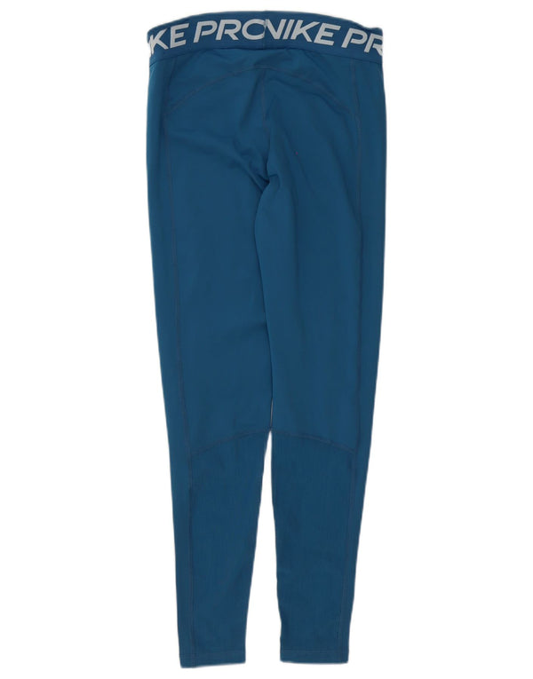 Nike Womens Dri Fit Graphic Leggings UK 12 Medium Blue Polyester