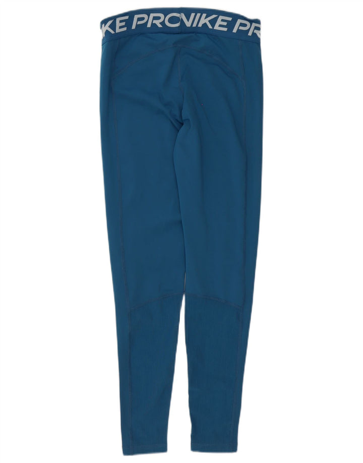 Nike Womens Dri Fit Graphic Leggings UK 12 Medium Blue Polyester