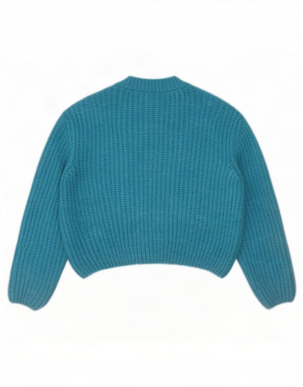 Zara Womens Crop Crew Neck Jumper Sweater UK 14 Medium Blue Acrylic