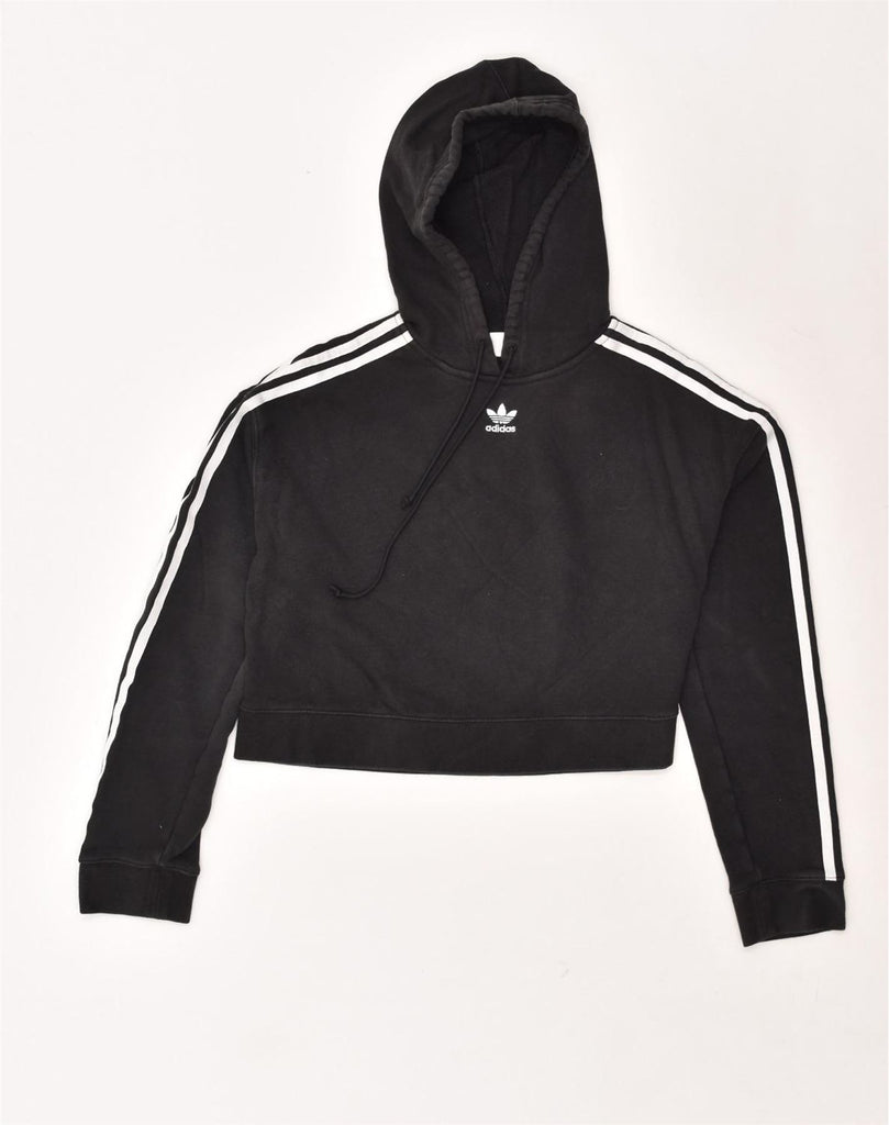 ADIDAS Womens Oversized Crop Hoodie Jumper UK 6 XS Black Cotton | Vintage Adidas | Thrift | Second-Hand Adidas | Used Clothing | Messina Hembry 