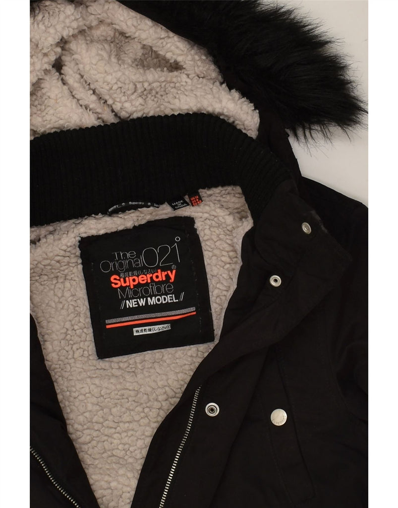 SUPERDRY Womens Hooded Parka Jacket UK 12 Medium Black Polyester | Vintage Superdry | Thrift | Second-Hand Superdry | Used Clothing | Messina Hembry 