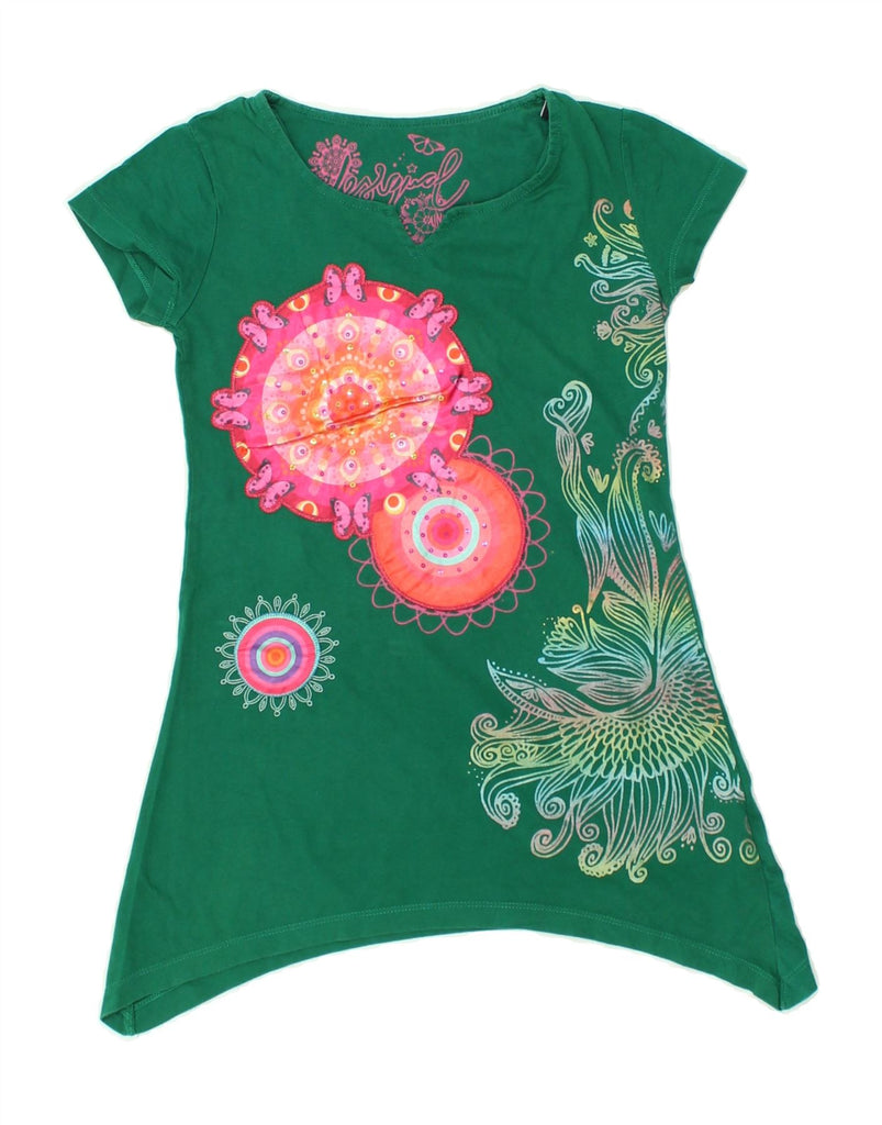 DESIGUAL Girls Graphic Tunic Top 9-10 Years Green Floral | Vintage Desigual | Thrift | Second-Hand Desigual | Used Clothing | Messina Hembry 