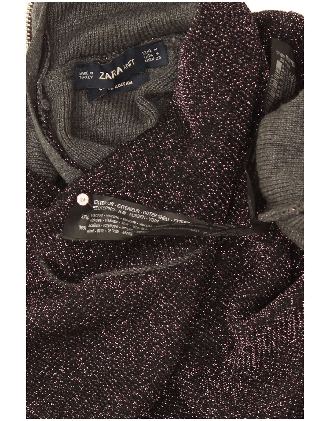 Zara Womens Turtle Neck Jumper Sweater UK 12 Medium Black Flecked Viscose