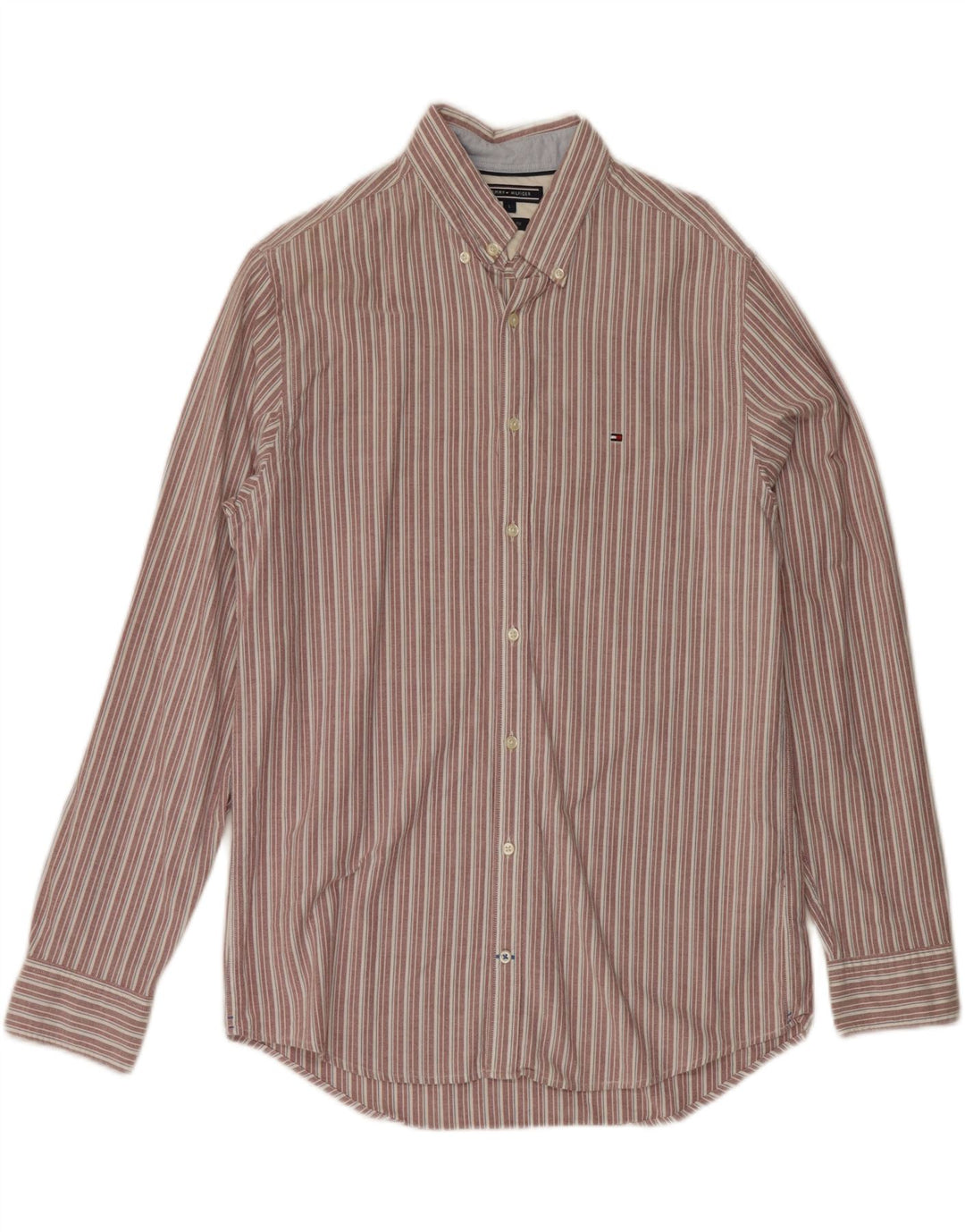 Tommy Hilfiger Mens Shirt Large Red Striped Cotton