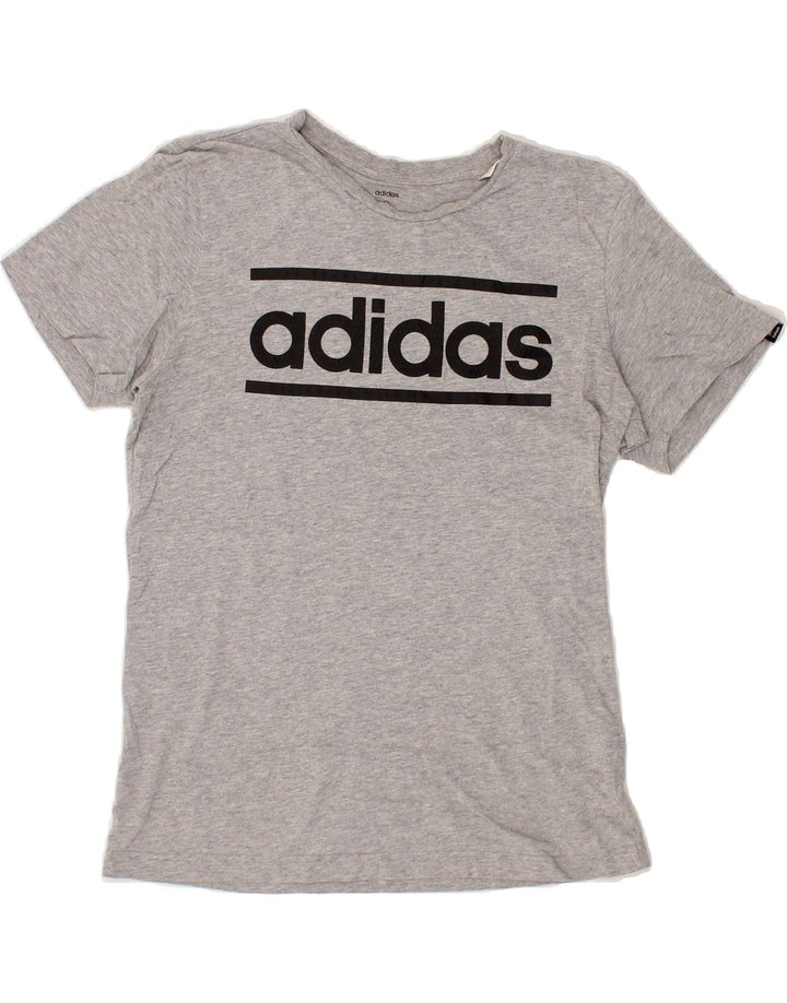 ADIDAS Womens Oversized Graphic T-Shirt Top UK 10 Small Grey Flecked Vintage Adidas and Second-Hand Adidas from Messina Hembry 