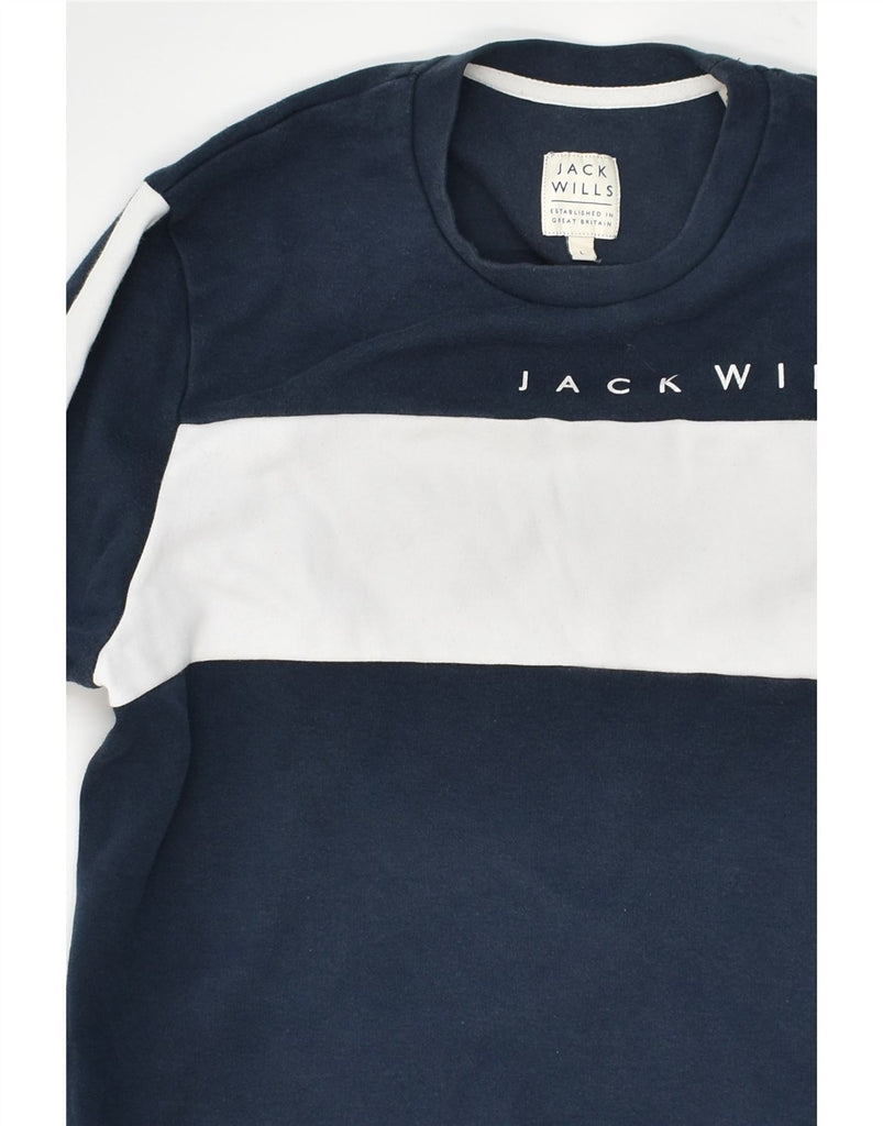 JACK WILLS Mens Graphic Sweatshirt Jumper Large Navy Blue Colourblock | Vintage Jack Wills | Thrift | Second-Hand Jack Wills | Used Clothing | Messina Hembry 