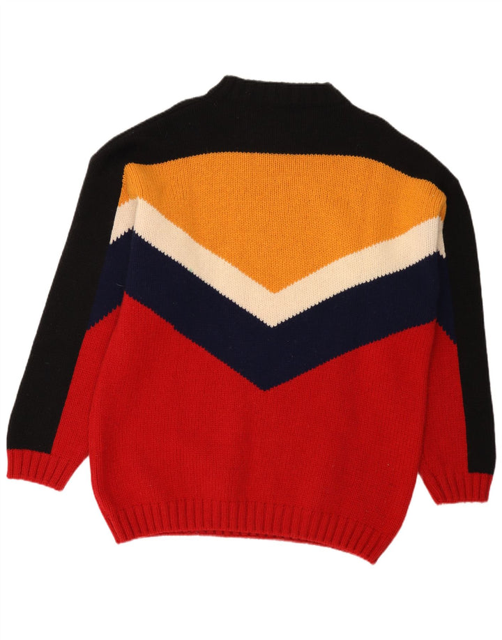 Vintage Mens V-Neck Jumper Sweater Large Multicoloured Colourblock Wool