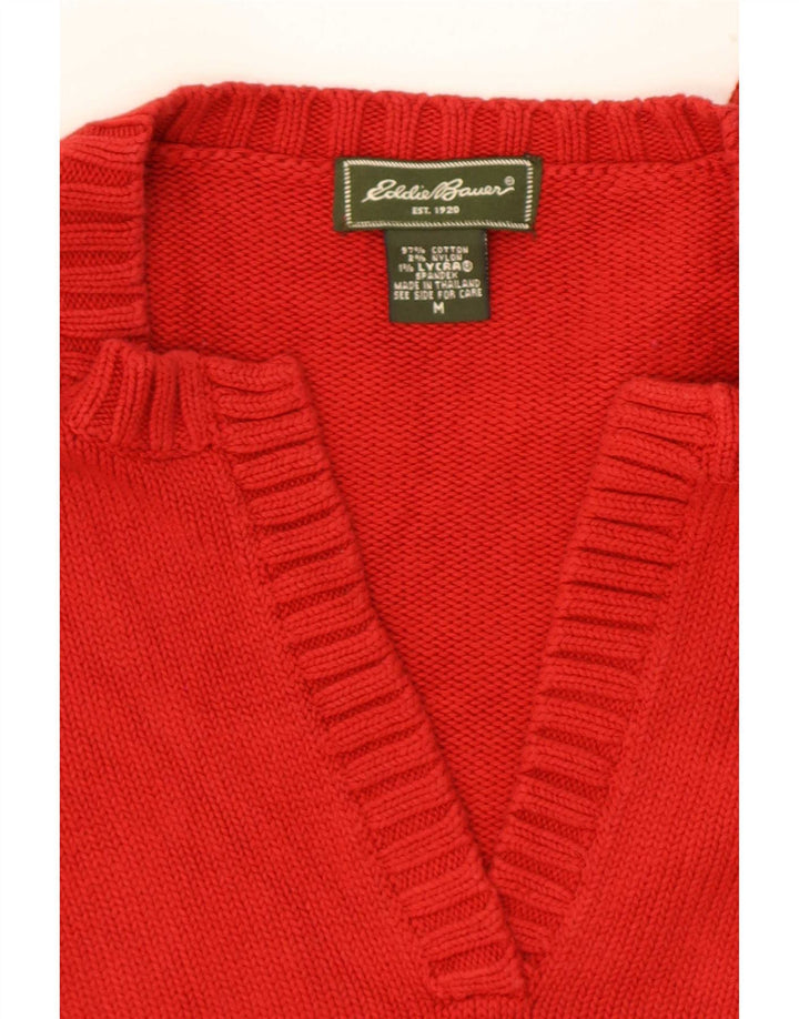 Eddie Bauer Womens V-Neck Jumper Sweater UK 12 Medium Red Cotton