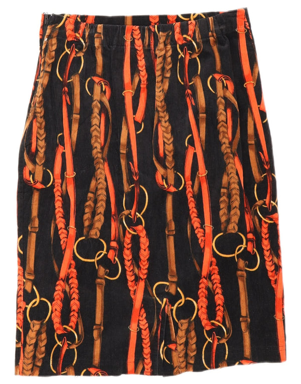 Vintage Womens Abstract Pattern Corduroy Skirt W26 Small  Black
