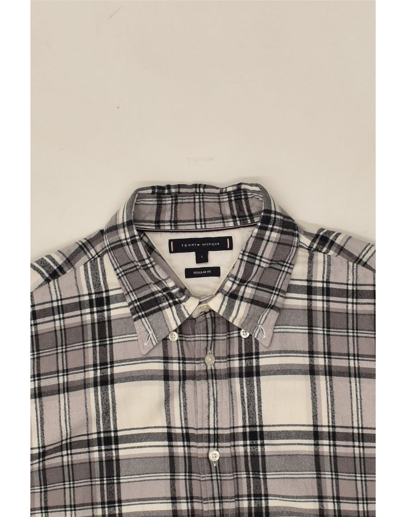 TOMMY HILFIGER Mens Regular Fit Shirt Large Grey Check Cotton | Vintage Tommy Hilfiger | Thrift | Second-Hand Tommy Hilfiger | Used Clothing | Messina Hembry 