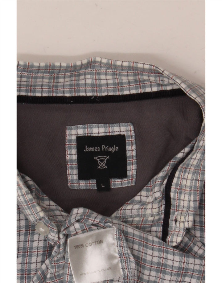 James Pringle Mens Flannel Shirt Large Grey Check Cotton