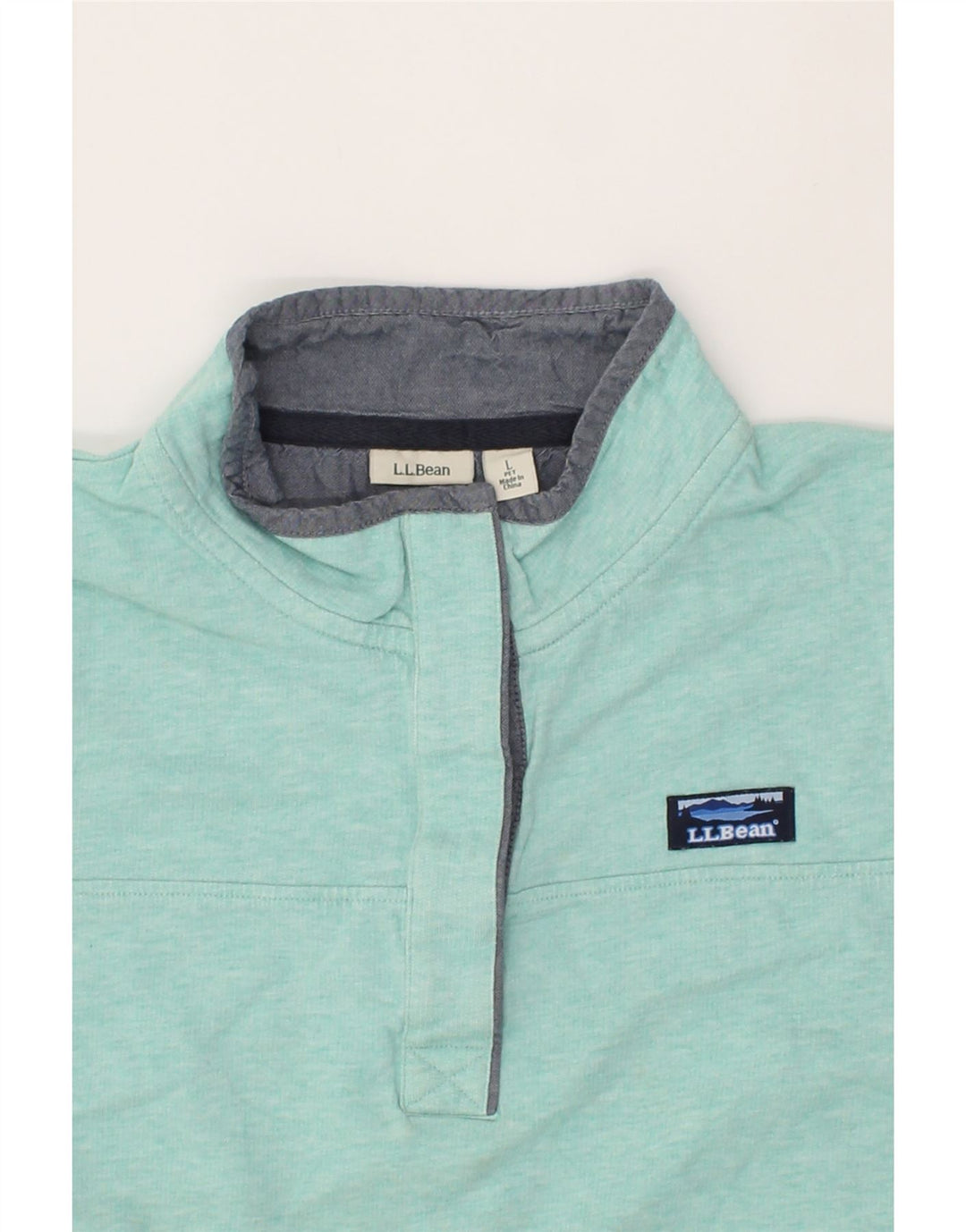 L.L.BEAN Womens Button Neck Sweatshirt Jumper UK 16 Large Turquoise Cotton Vintage L.L.Bean and Second-Hand L.L.Bean from Messina Hembry 