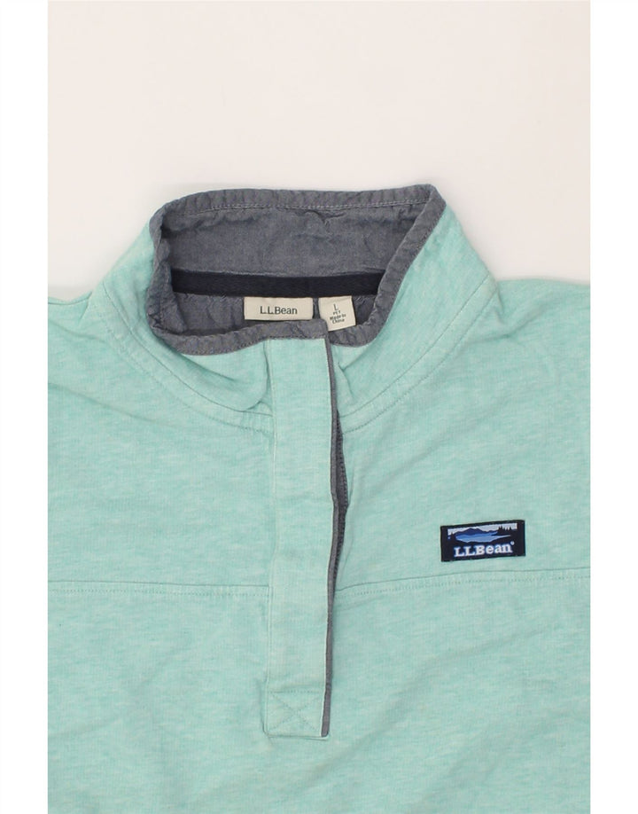L.L.BEAN Womens Button Neck Sweatshirt Jumper UK 16 Large Turquoise Cotton Vintage L.L.Bean and Second-Hand L.L.Bean from Messina Hembry 