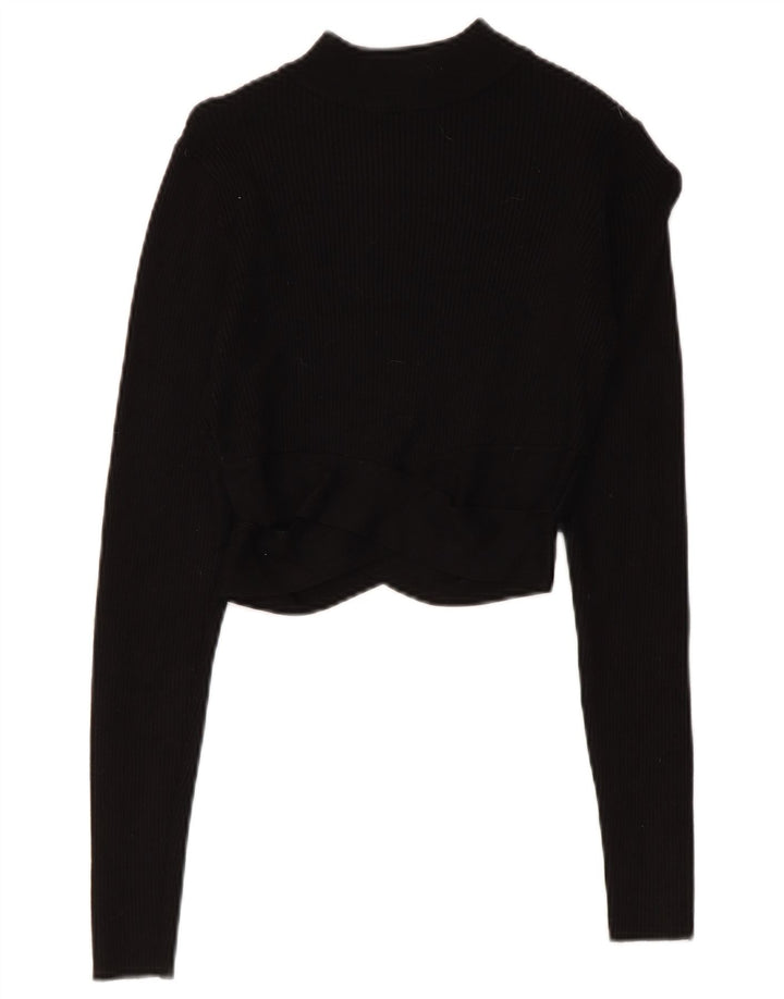 Zara Womens Crop Top Long Sleeve UK 8 Small Black Viscose