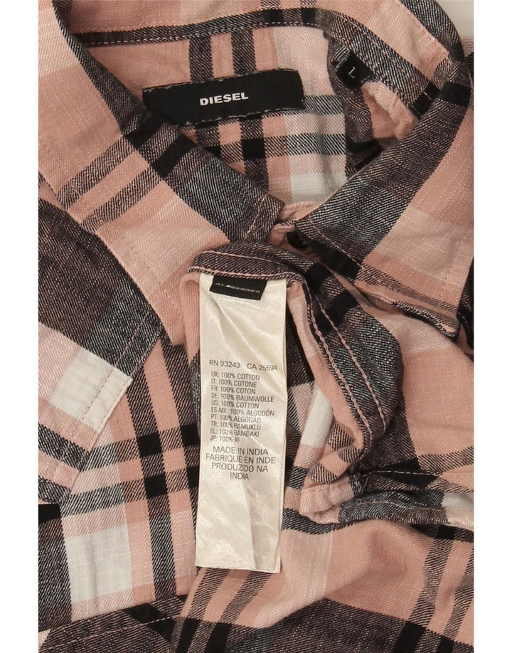 Diesel Mens Flannel Shirt Large Pink Check Cotton