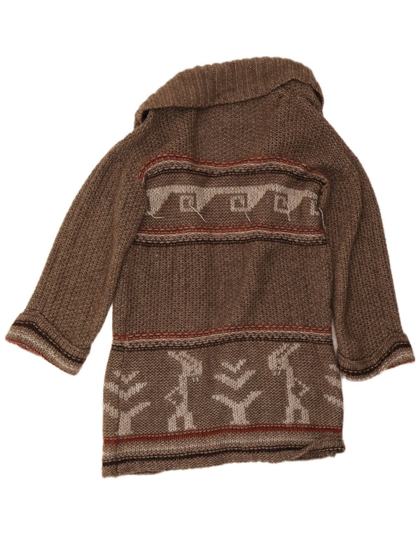 Trussardi Jeans Womens Longline Cardigan Sweater UK 14 Medium Brown Aztec