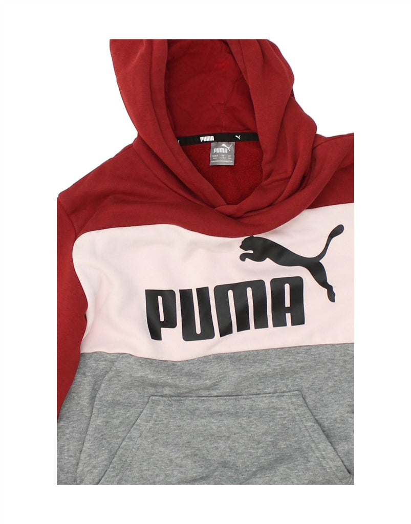 PUMA Boys Graphic Hoodie Jumper 11-12 Years Burgundy Colourblock Cotton | Vintage Puma | Thrift | Second-Hand Puma | Used Clothing | Messina Hembry 