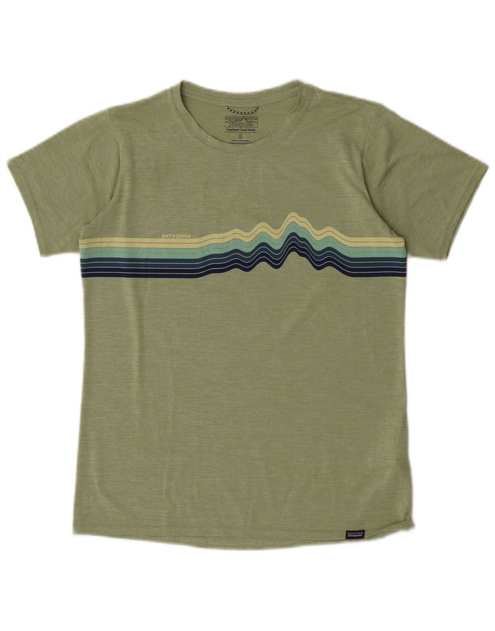 Patagonia Mens T-Shirt Top Small Green Striped Polyester