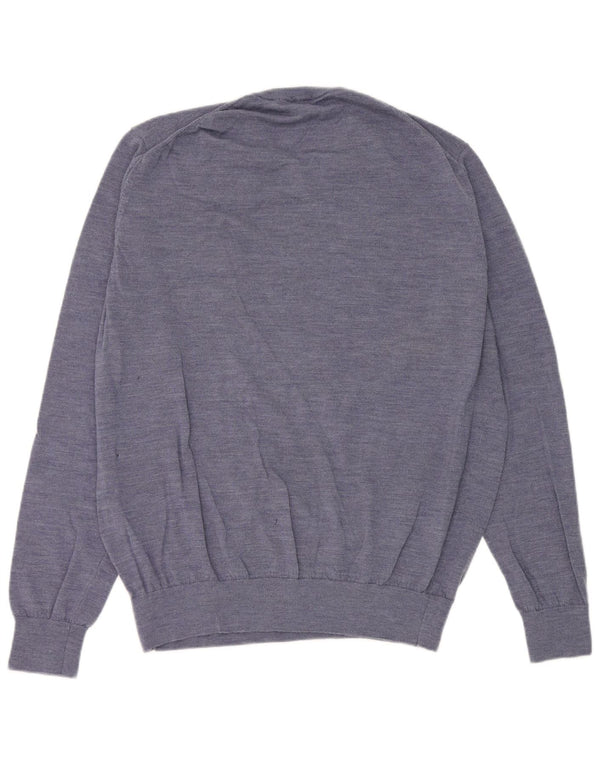 Celio Mens V-Neck Jumper Sweater XL Blue Flecked Merino Wool