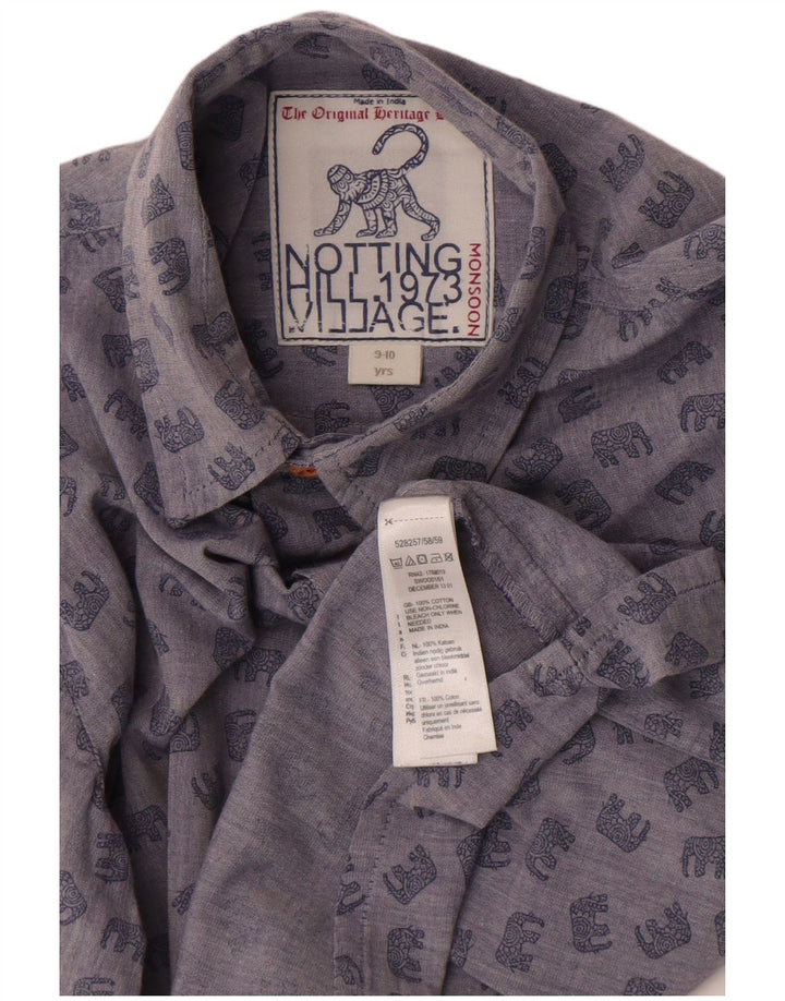 Monsoon Boys Shirt 9-10 Years Blue Animal Print Cotton