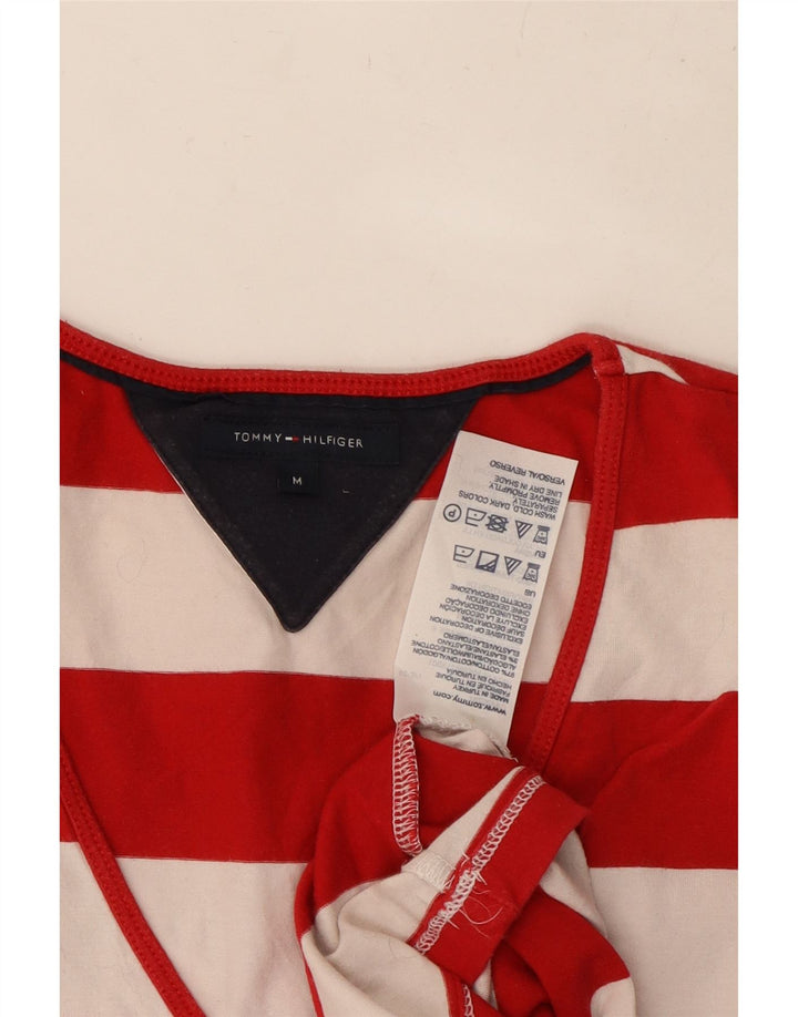 TOMMY HILFIGER Womens T-Shirt Top UK 12 Medium Red Striped Cotton