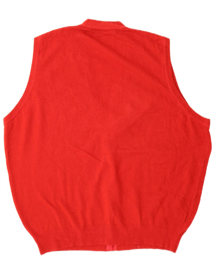 Benetton Mens Sleeveless Cardigan Sweater Large Red Wool