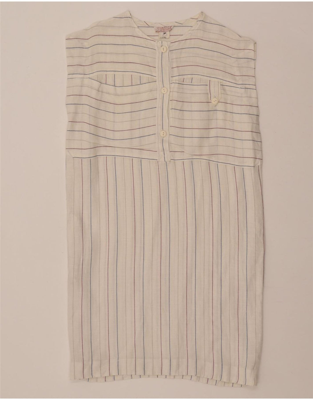 Vintage Womens Sleeveless Shift Dress IT 42 Medium Off White Striped