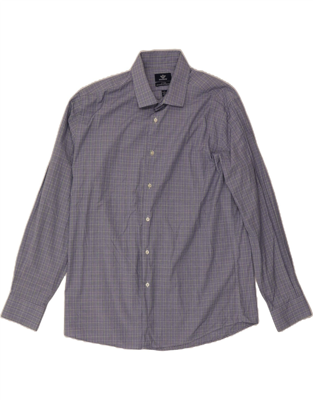 DOCKERS Mens Fitted Shirt Size 16-16 1/2 Large Blue Check Cotton Vintage Dockers and Second-Hand Dockers from Messina Hembry 