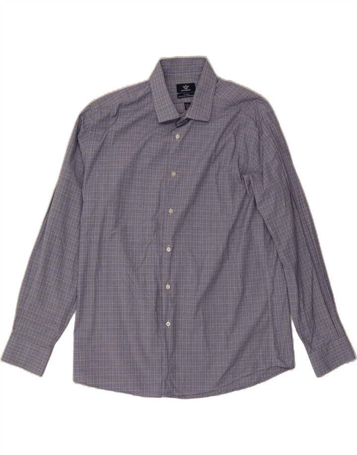 DOCKERS Mens Fitted Shirt Size 16-16 1/2 Large Blue Check Cotton Vintage Dockers and Second-Hand Dockers from Messina Hembry 