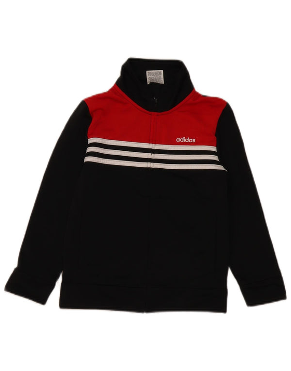 Adidas Boys Tracksuit Top Jacket 5-6 Years Black Colourblock Polyester