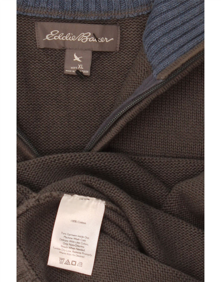 EDDIE BAUER Mens Zip Neck Jumper Sweater XL Grey Cotton