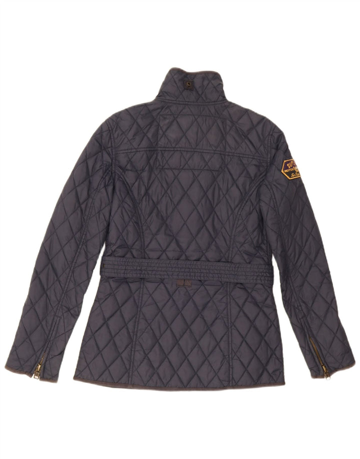 Superdry Womens Quilted Jacket UK 12 Medium Navy Blue Nylon