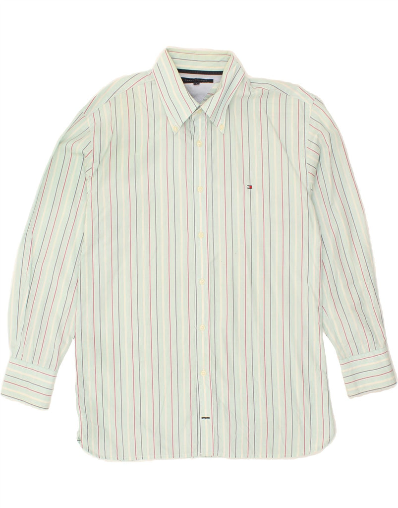 TOMMY HILFIGER Mens Shirt Large Blue Striped Cotton Vintage Tommy Hilfiger and Second-Hand Tommy Hilfiger from Messina Hembry 