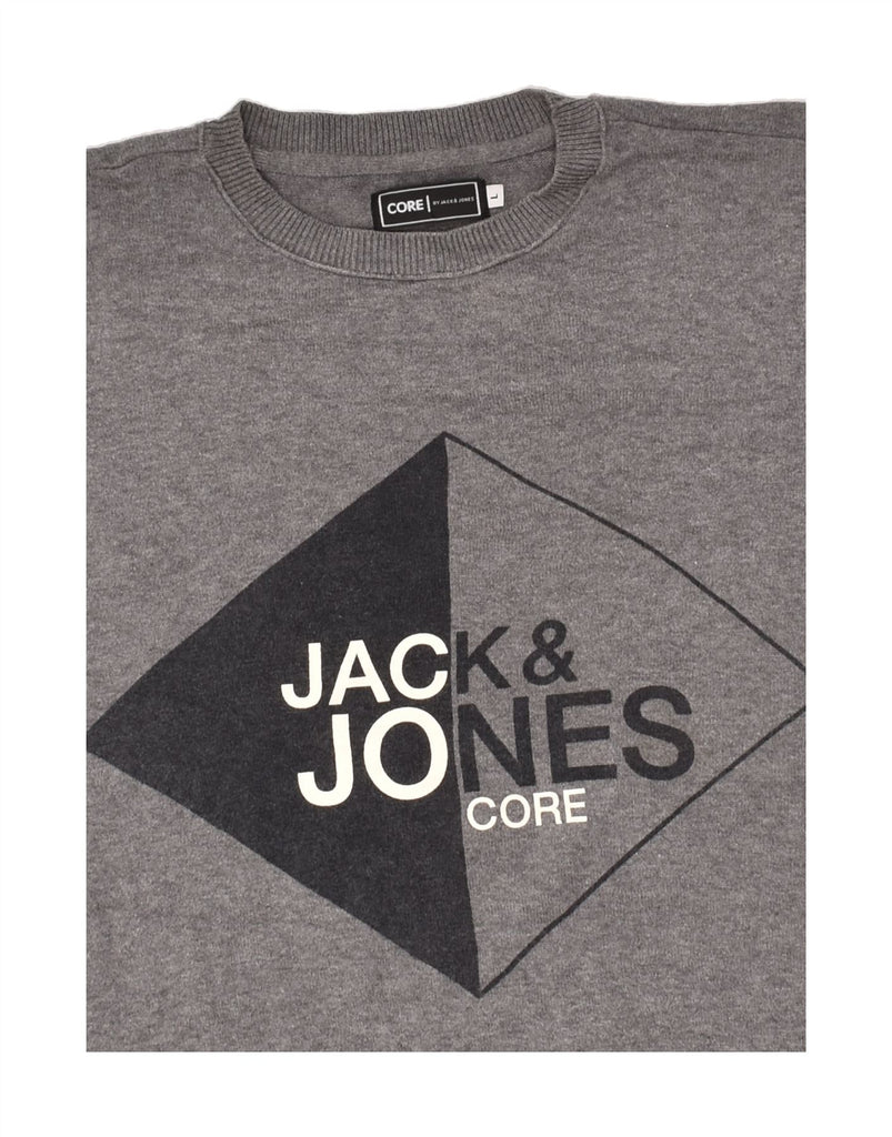 JACK & JONES Mens Graphic Crew Neck Jumper Sweater Large Grey Cotton | Vintage Jack & Jones | Thrift | Second-Hand Jack & Jones | Used Clothing | Messina Hembry 