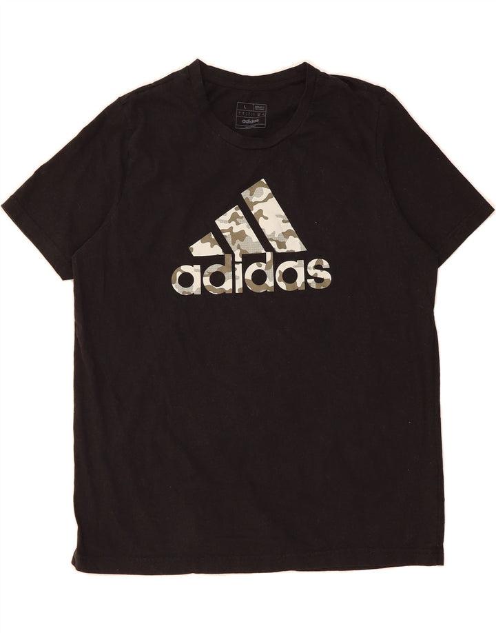 ADIDAS Mens Graphic T-Shirt Top Large Black Cotton Vintage Adidas and Second-Hand Adidas from Messina Hembry 