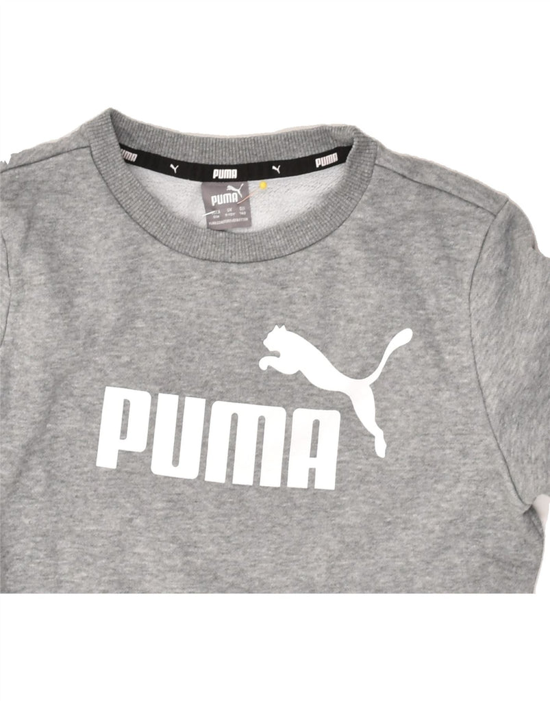 PUMA Girls Graphic Sweatshirt Jumper 9-10 Years Grey Cotton | Vintage Puma | Thrift | Second-Hand Puma | Used Clothing | Messina Hembry 