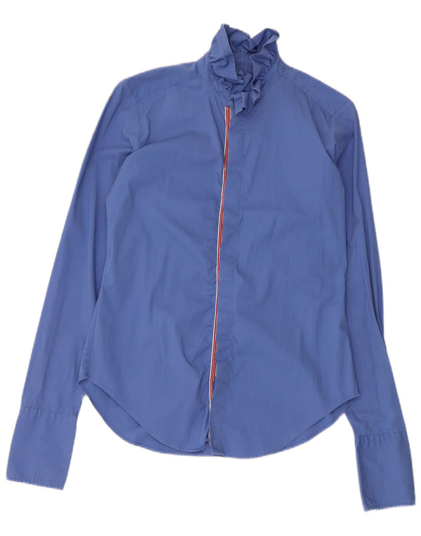 Ralph Lauren Womens Slim Fit Shirt Blouse US 10 Large Blue Cotton