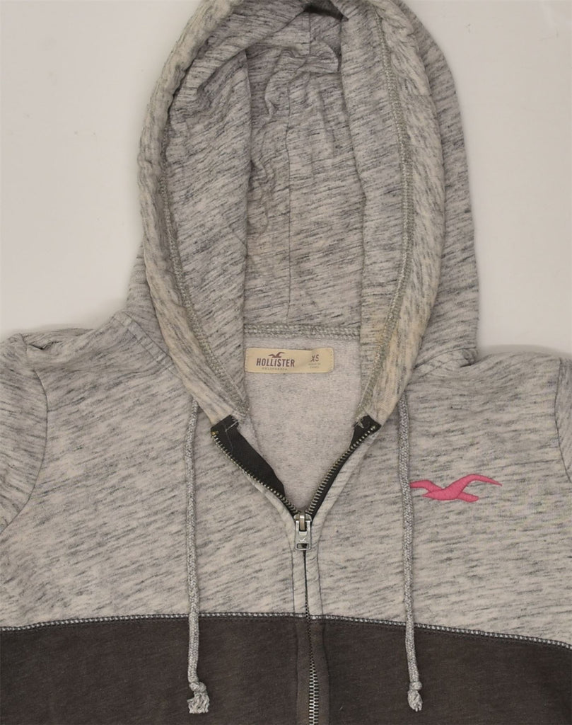 HOLLISTER Womens Zip Hoodie Sweater UK 6 XS Grey Colourblock Cotton | Vintage Hollister | Thrift | Second-Hand Hollister | Used Clothing | Messina Hembry 