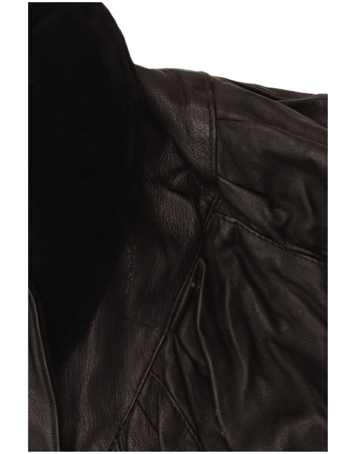 Vintage Womens Batwing Leather Coat UK 16 Large Black