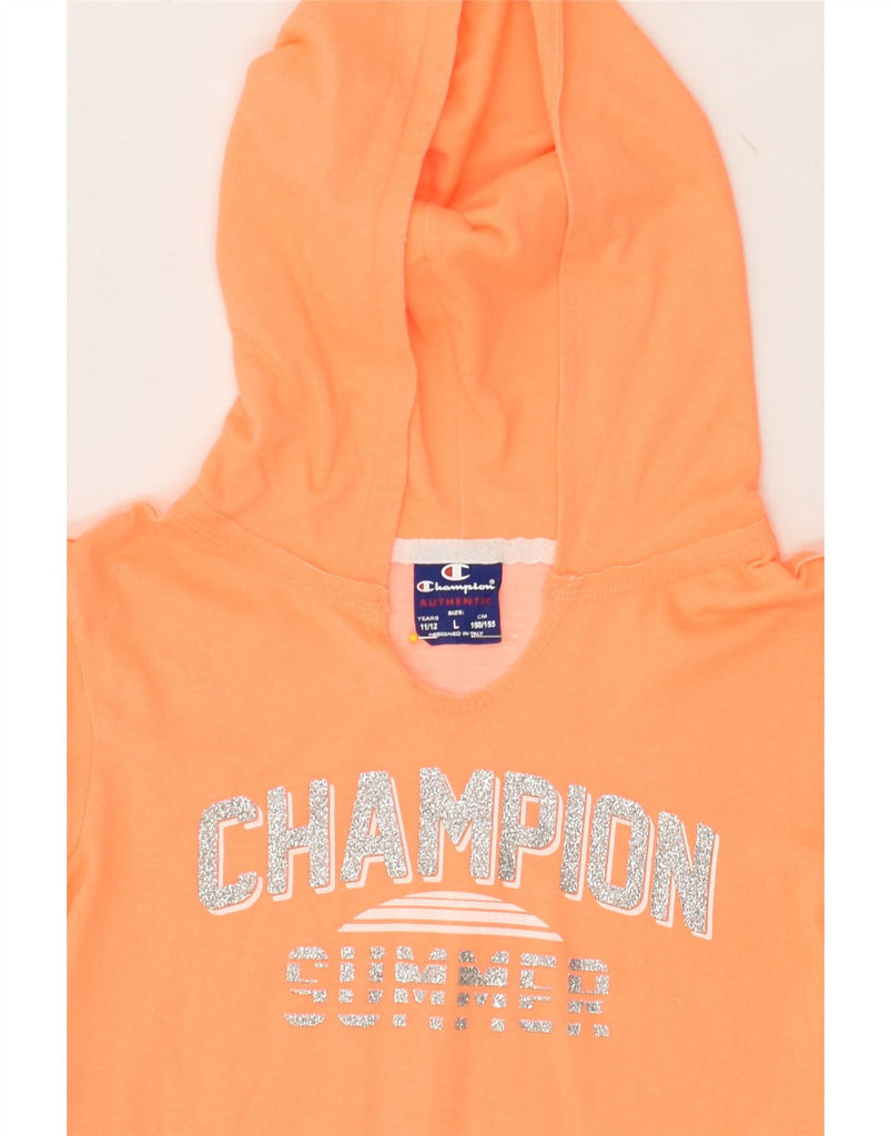 CHAMPION Girls Hooded Graphic T-Shirt Dress 11-12 Years Large  Orange | Vintage Champion | Thrift | Second-Hand Champion | Used Clothing | Messina Hembry 