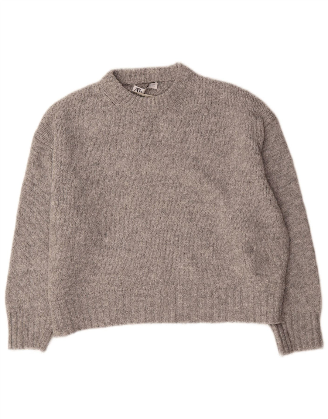 Zara Womens Oversized Crew Neck Jumper Sweater UK 14 Medium Grey Acrylic