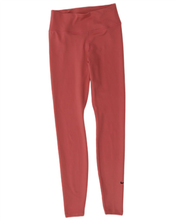 NIKE Womens Dri Fit Leggings UK 8 Small  Pink Polyester