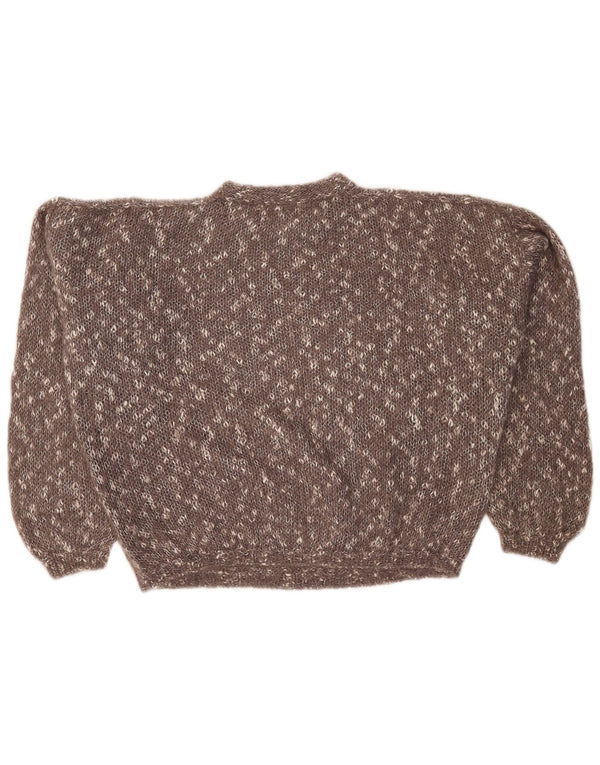 Vintage Womens Crop Crew Neck Jumper Sweater UK 24 4XL Brown Flecked