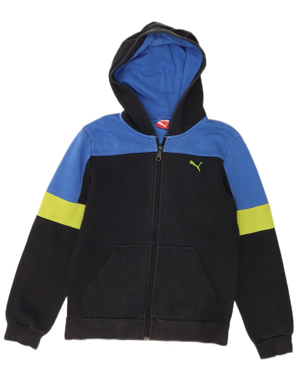 Puma Boys Zip Hoodie Sweater 11-12 Years Black Colourblock Cotton